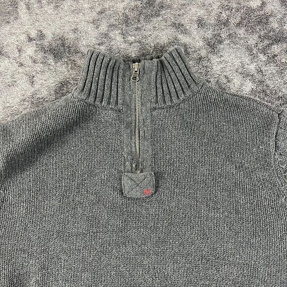 Polo Jeans Company Knitted 1/4 Zip Sweater Logo Gray Men's L Mock Neck - Picture 2 of 10